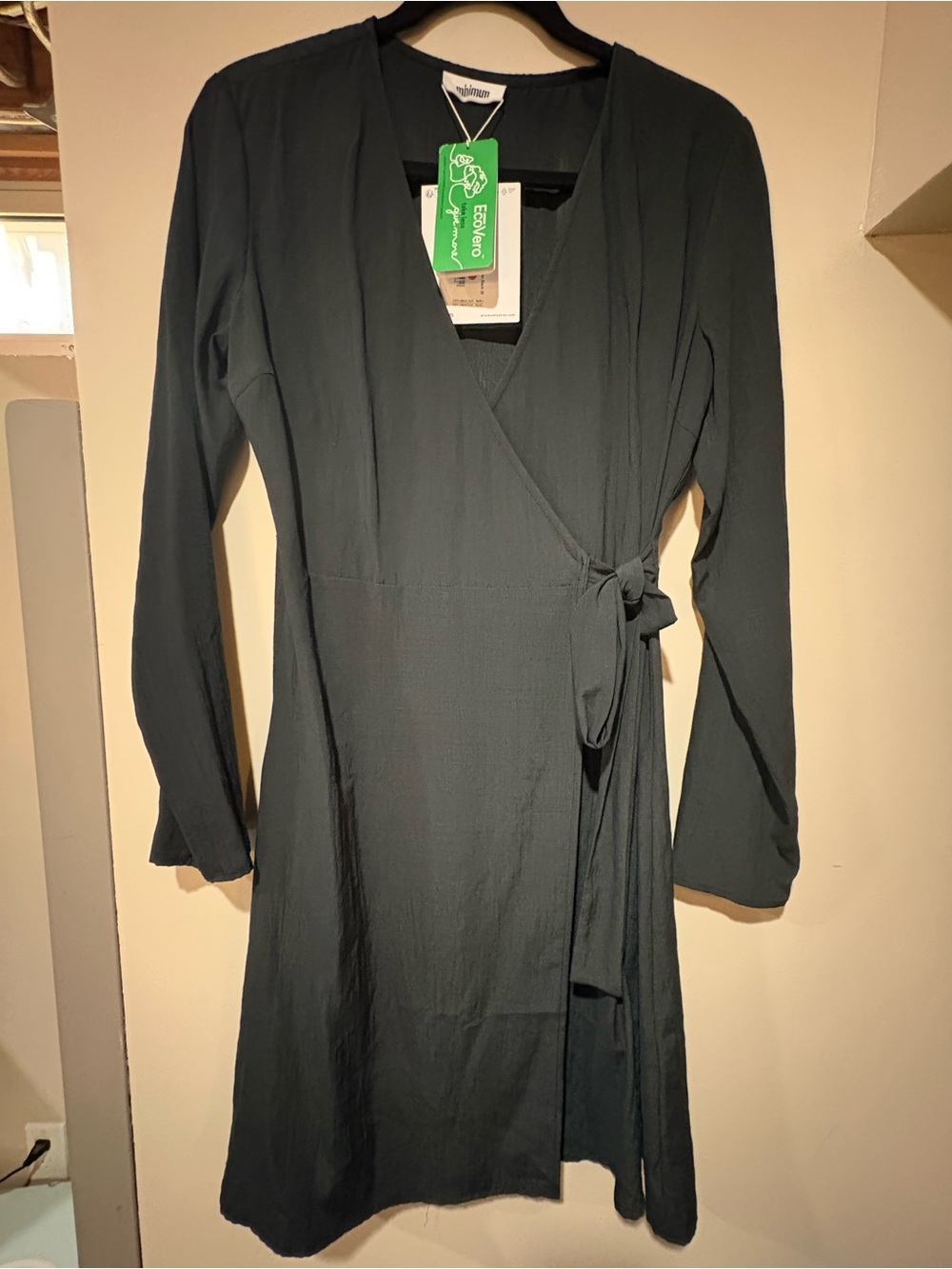 NWT Minimum Eco Sustainable Wrap Front Long Sleeve Dress
